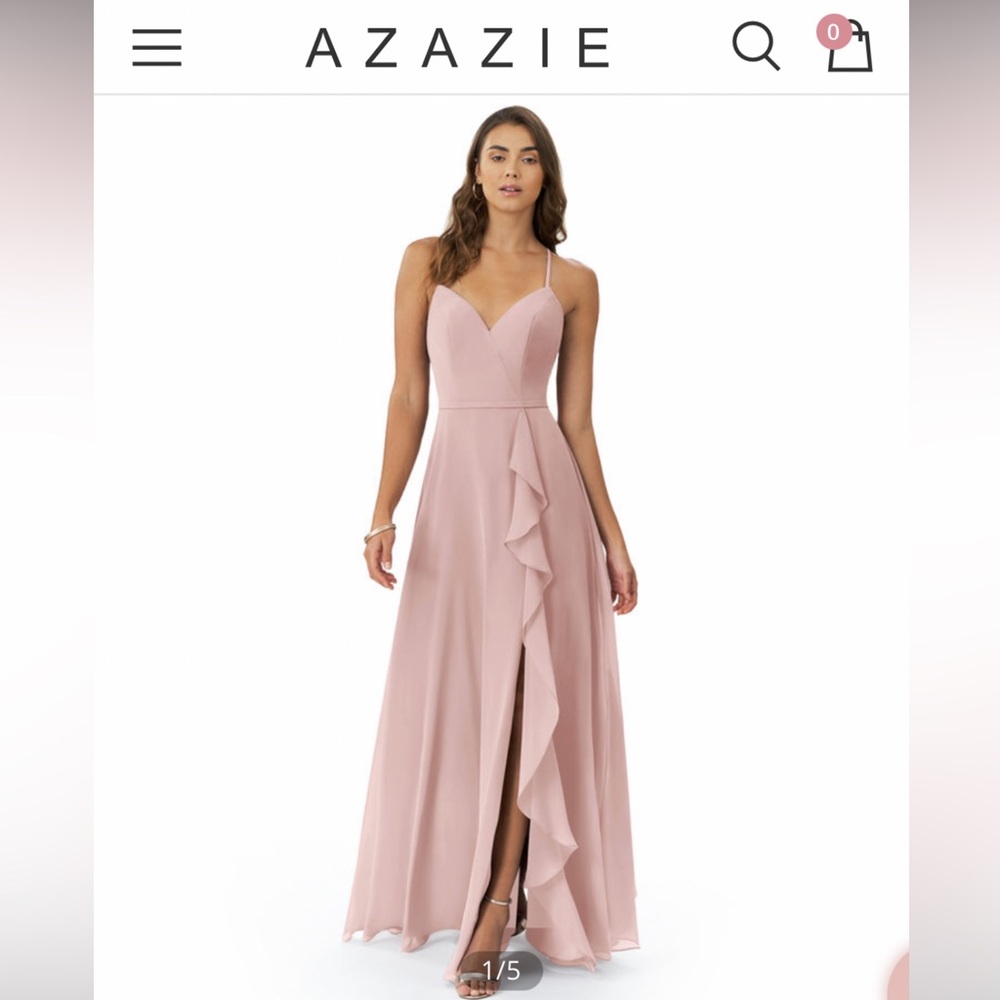 Azazie Pink Asymmetrical Ruffled Maxi Dress